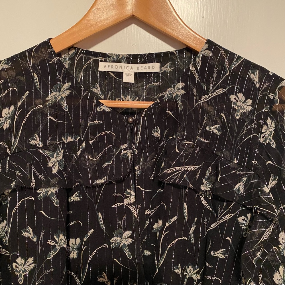 Veronica Beard Fitzgerald Black Metallic Ruched Floral Silk Mini Dress - Picture 7 of 14